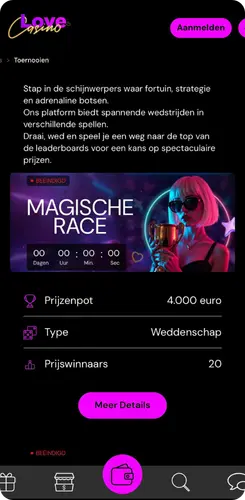 Love Casino toernooi pagina Magische Race met prijzenpot en wedstrijdinfo